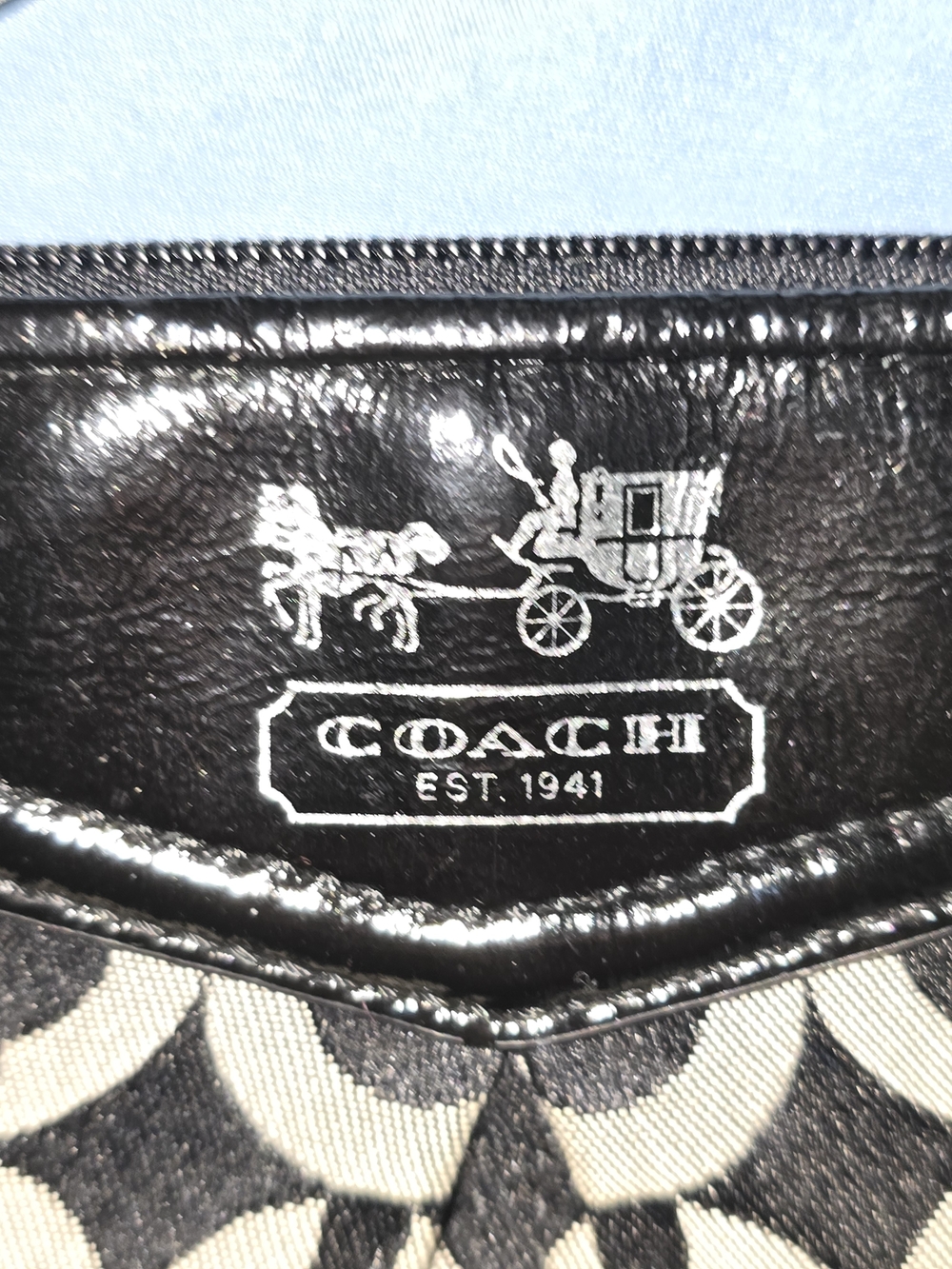 Coach Signature Canvas Shoulder Bag with Black Leather Trim
